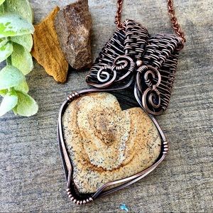 Picture jasper wire wrapped pendant necklace